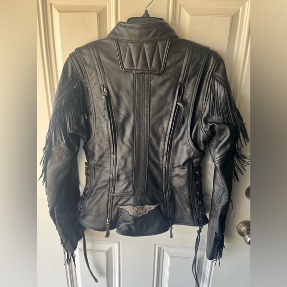 NEW Harley Davidson Boone Fringed Black Leather Jacket size small women’s biker - Picture 4 of 12
